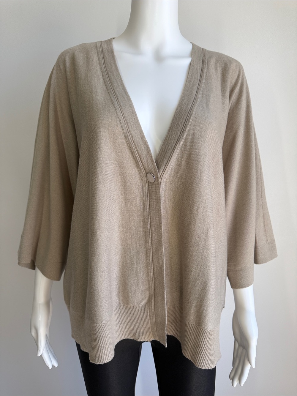 Lafayette 148 Cashmere Silk Cardigan L Beige Taupe Dolman Knit